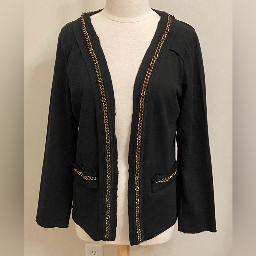 Vocal Black Gold Chain Trim XL Boho Western Goth Rocker Edgy Chic Cowgirl Jacket
